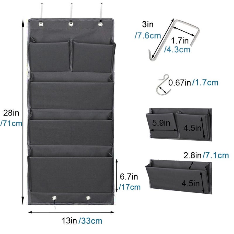 Elepure 5 Pockets Over the Door Organizer and Storage Hanging with Hooks, Wall Mount Office Supplies File Folders Document Holder for Notebooks, Paper,Supplies, Closets, Families, Filing (Gray) - Image 2
